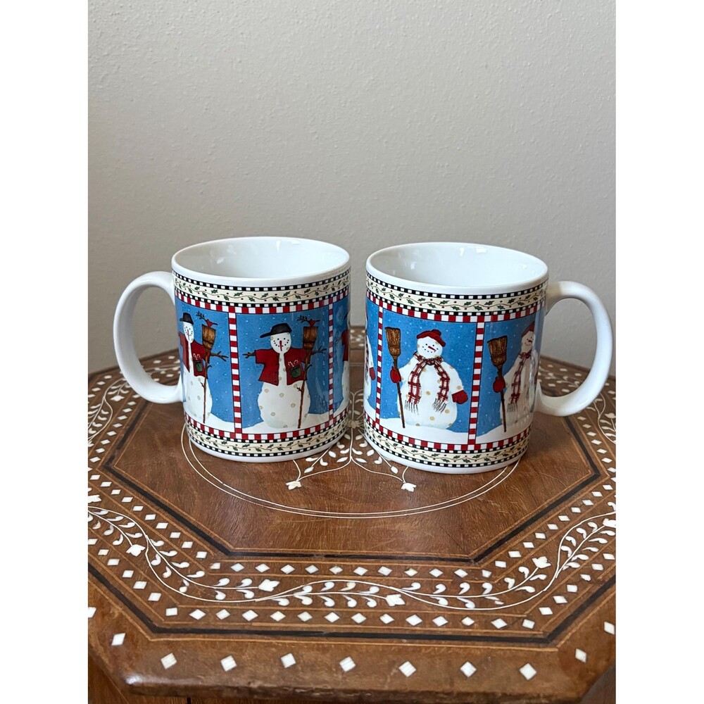 Vintage Sakura Debbie Mumm ‘Snowman’ Coffee Cups/Mugs - Set Of 2